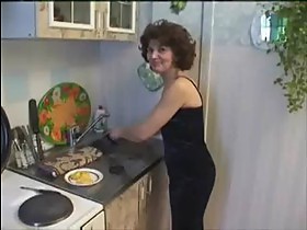 Skinny Mature Mom and Son In The Kitchen